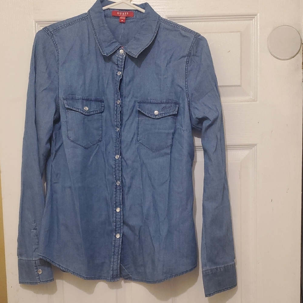Guess Blue Denim Button-Up Shirt